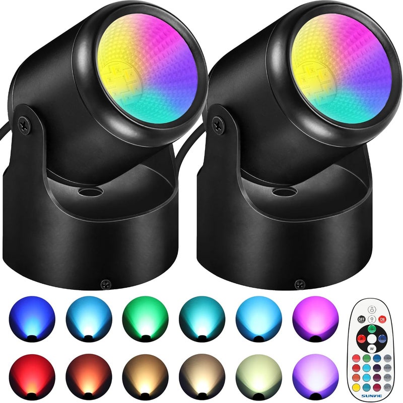URTOM RGBW Christmas Spot Lights Indoor 6W Up Lights Indoor with Remote Control 16 Color Changing Uplighting Indoor 120V LED Spotlight Indoor Dimmable Uplights Indoor for Parties Plant Decor, 2 Pack - Image 1
